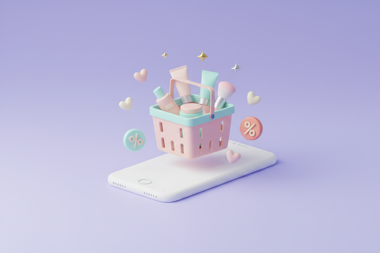 E-commerce banner slide with 3D shopping illustration